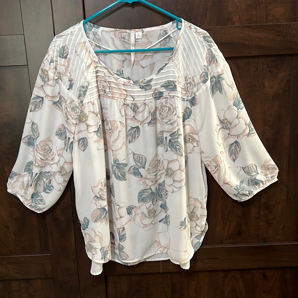 Lauren Conrad, X-large, cream colored with blush, green, teal flowers and leaves
